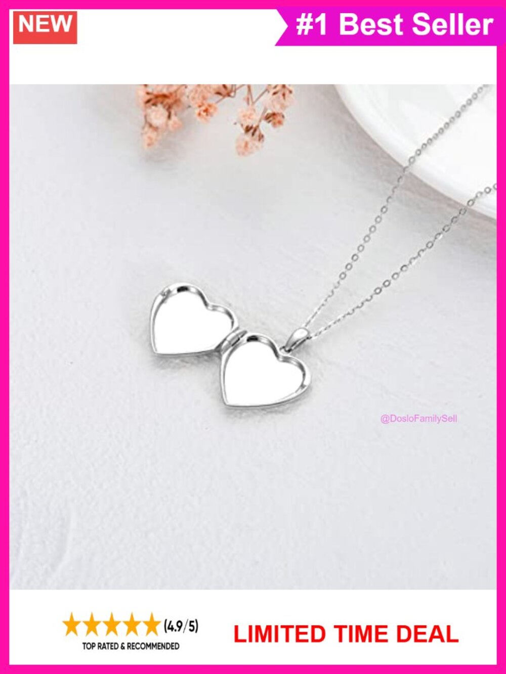 Sunflower Photo Locket Necklace 18k White Gold Plated Silver 10K Chain - Picture 2 of 6